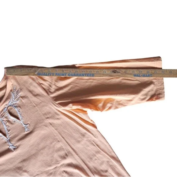 Bob Mackie Wearable Art Embroidered Cotton Stretch Top Women’s Plus 2X Peach - Picture 8 of 11